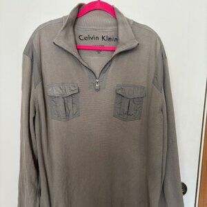 MENS CALVIN KLEIN 100% COTTON ZIP LONG SLEEVE GRAY 30"L PULLOVER. SZ. XXL